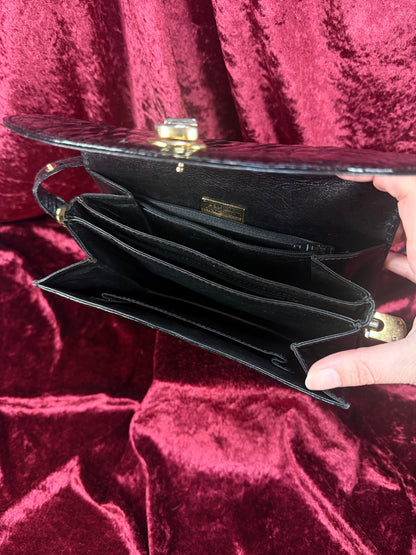 Vintage Genuine Crocodile Skin Purse - Black Crossbody Shoulder Bag