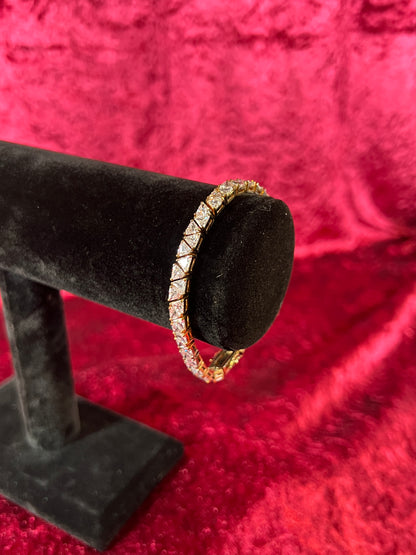 Vintage Jewelry - Tennis Bracelet - Silver Tone - Triangular Cubic Zirconia Stones  - 7.5"