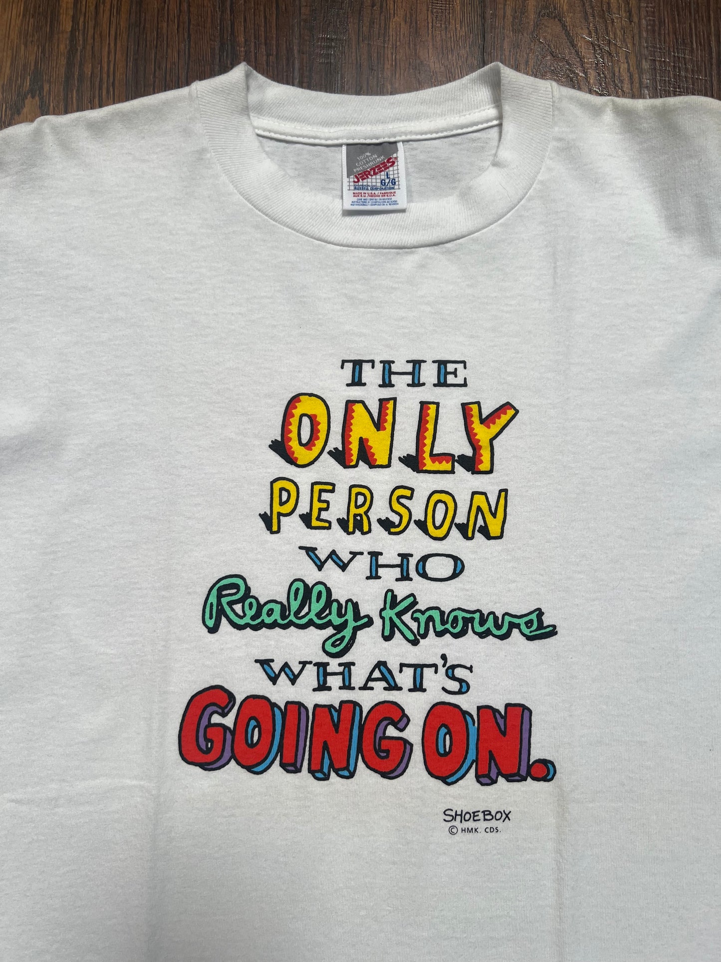 Vintage T-Shirt - Shoebox by Hallmark Co. - The Only Person Who Really Knows - Jerzees - Large
