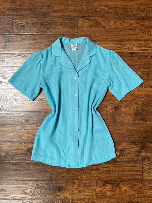 Vintage Clothing - Button Up Blouse - Princess Turquoise - Small - Family Fashions by Avon