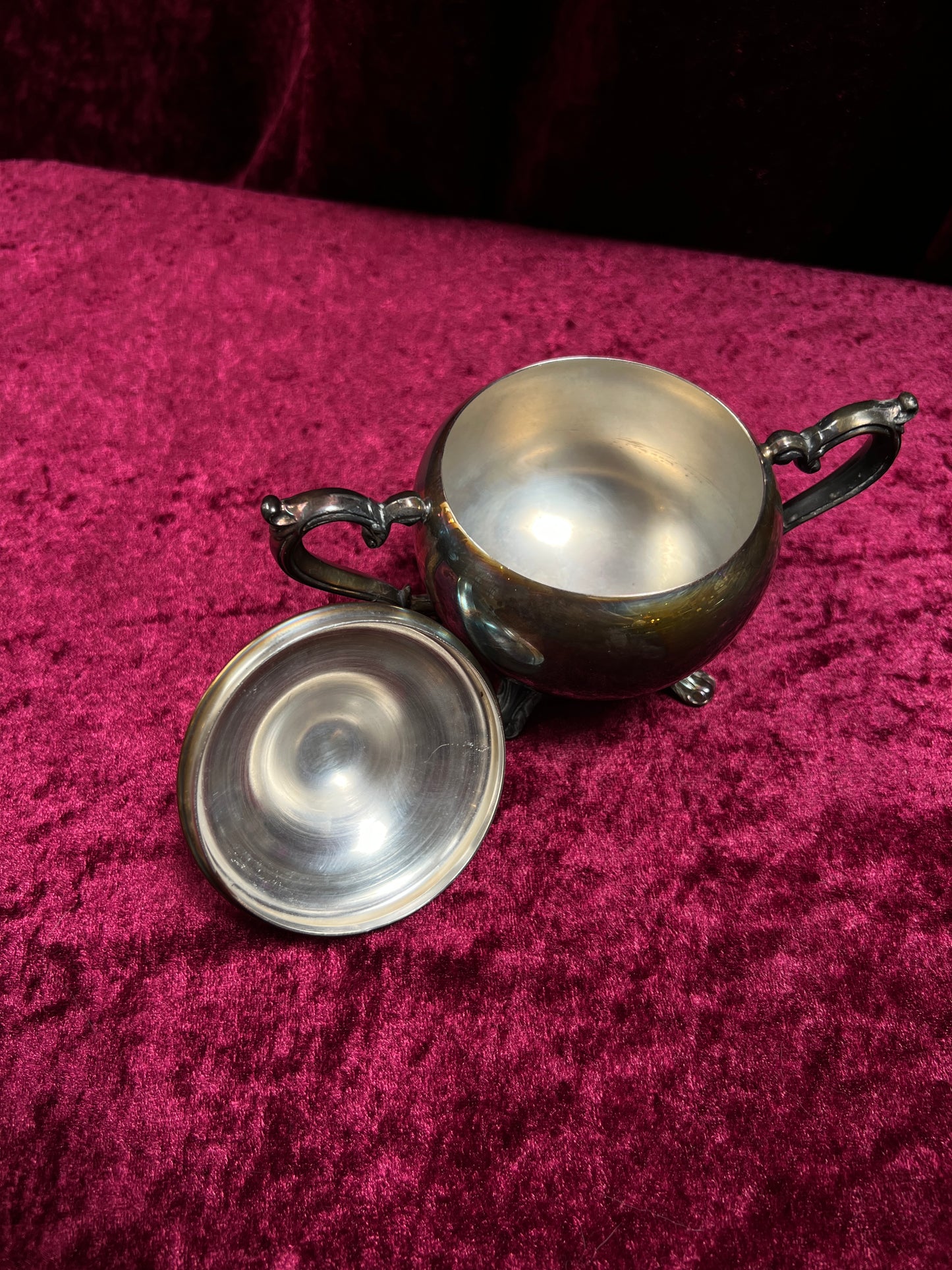 Vintage Silverplate Sugar Bowl - Footed Lidded Trophy Style