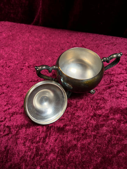 Vintage Silverplate Sugar Bowl - Footed Lidded Trophy Style