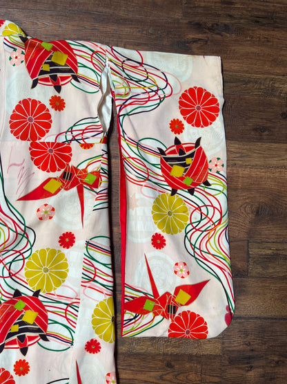 Vintage Clothing - Hand Sewn Kimono Robe - Abstract Floral Pattern - Crepe Silk - OS