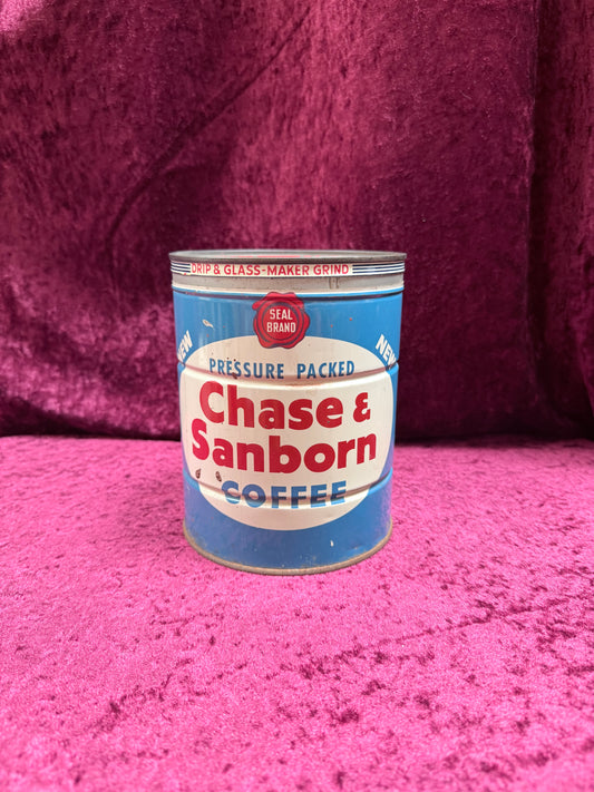 Vintage Chase & Sanborn Metal Coffee Can - 2 LB Seal Brand Pressure Packed Tin