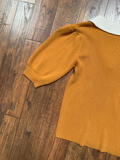 Vintage Style Clothing - Collared Knit Crop Top - Mustard Yellow - Roselili - Small