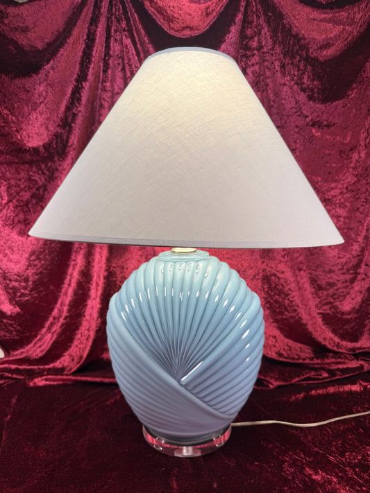 Vintage Lighting - Tabletop Lamp - 1980s Art Deco Revival Shell Pattern - Dusty Blue