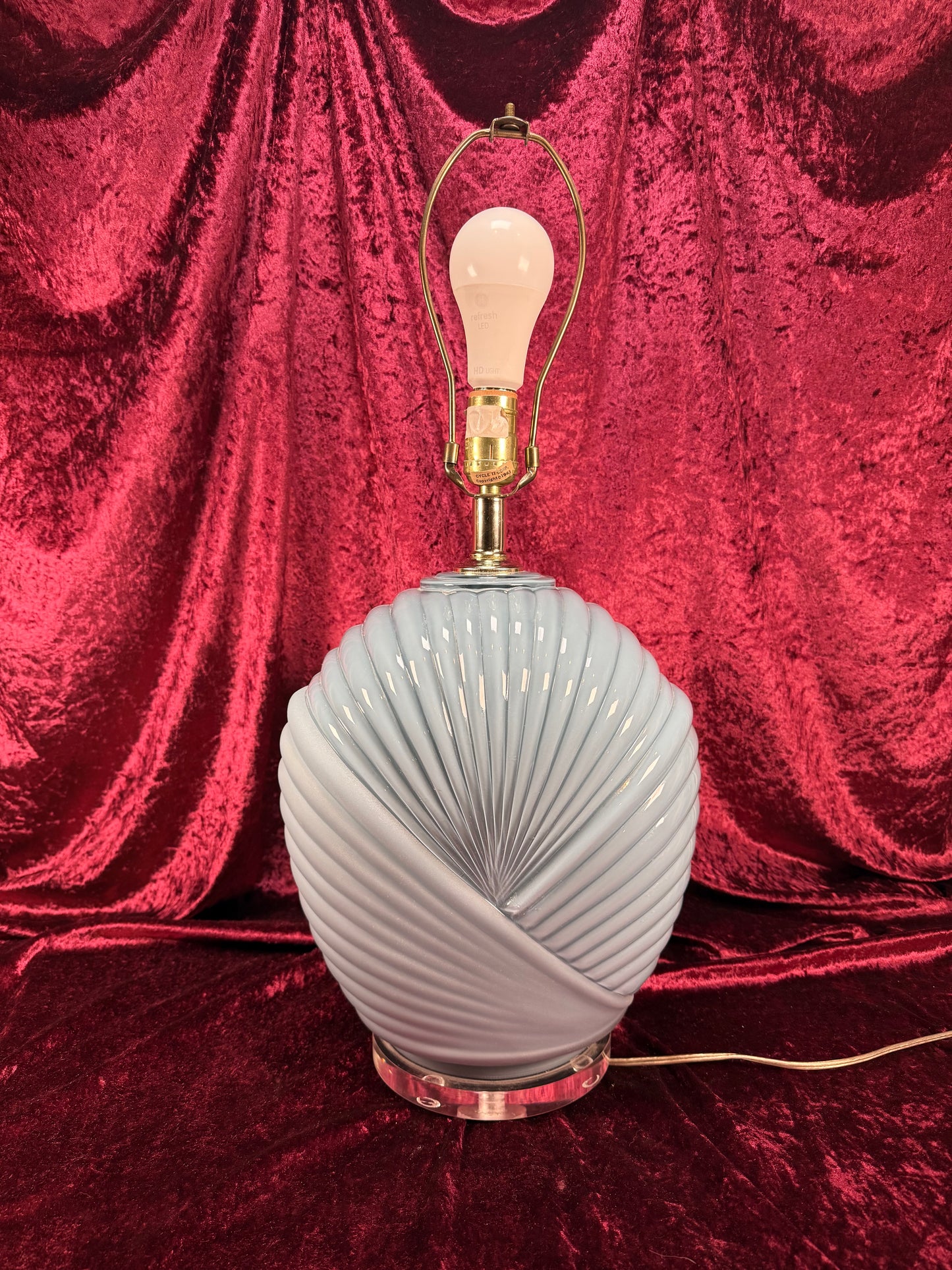 Vintage Lighting - Tabletop Lamp - 1980s Art Deco Revival Shell Pattern - Dusty Blue