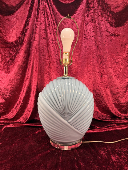 Vintage Lighting - Tabletop Lamp - 1980s Art Deco Revival Shell Pattern - Dusty Blue