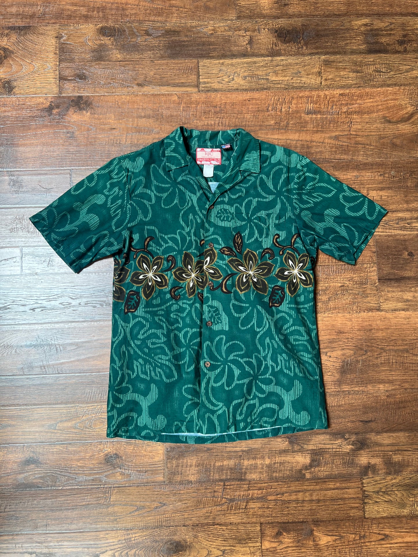 Vintage Clothing - Short Sleeve Hawaiian Shirt - Exotic Flowers on Green - RJC Limited - Medium