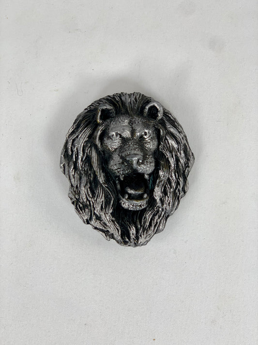 Vintage 1980 Indiana Metal Craft Silver Tone Lion Head Belt Buckle | Made In USA