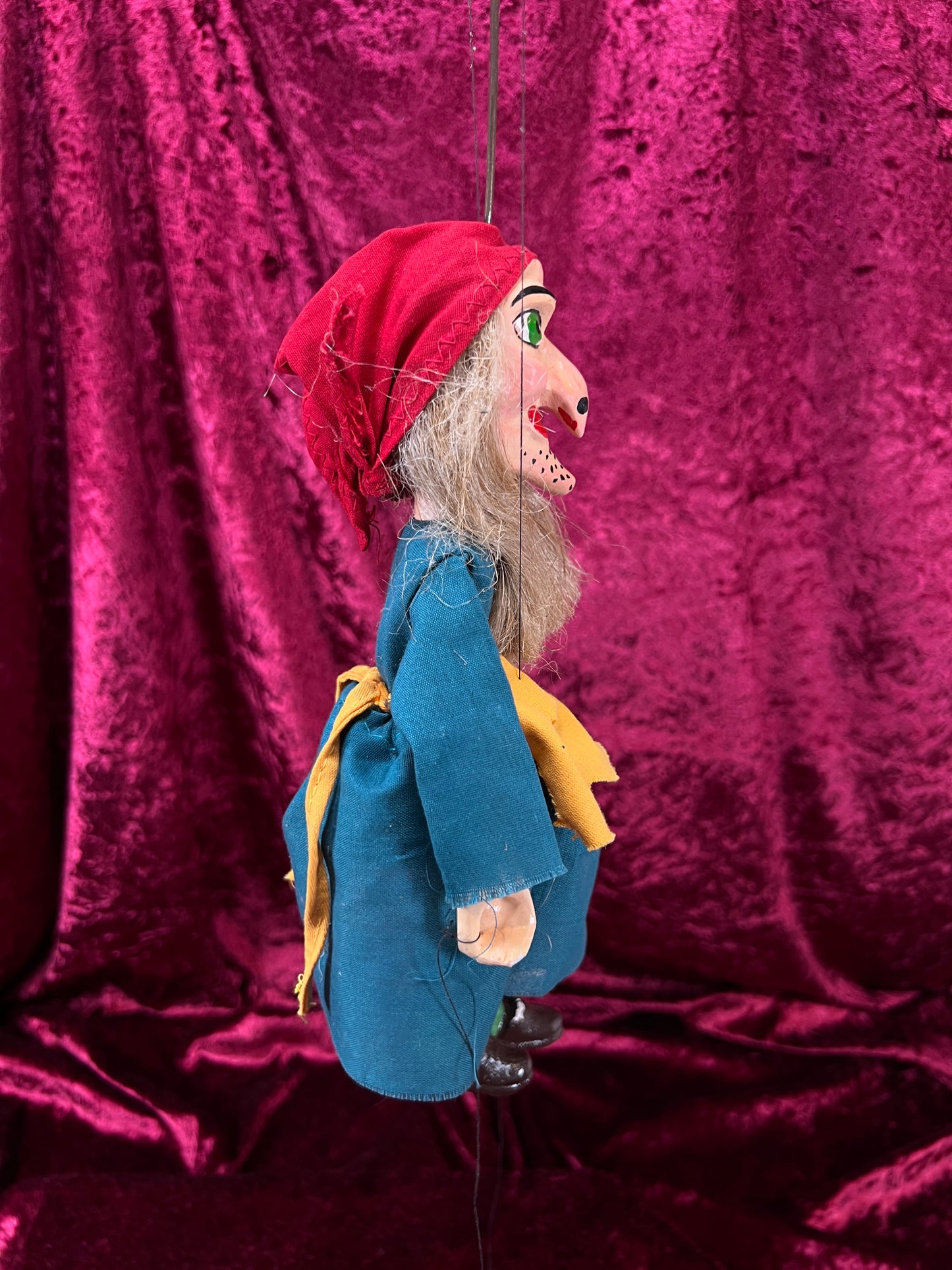 Vintage Marionette Puppet - Ugly Witch Character Folk Art