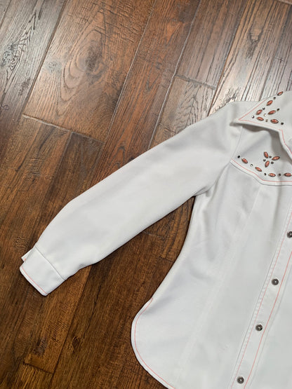 Vintage Clothing - Western Style Button Up Blouse - White with Stone Embellishments - Small