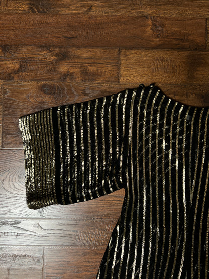 Vintage Albert Nipon Maxi Dress -  Metallic Gold  Sheer Black Butterfly Sleeve Gown - Medium