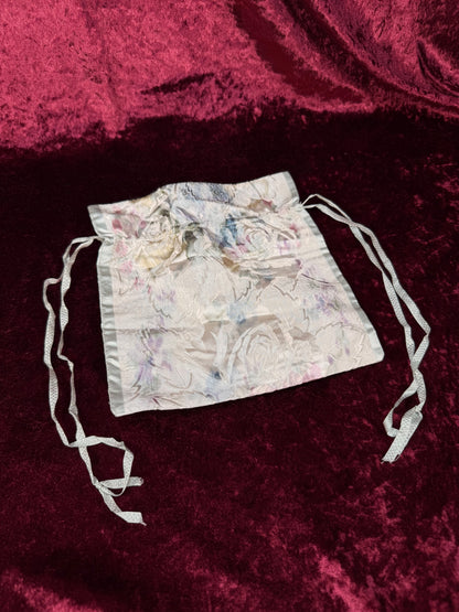 Vintage Satin Floral Drawstring Pouch – Pastel Jacquard Lingerie Bag