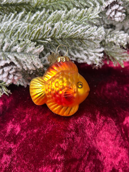 Vintage Christmas - Handblown Glass Ornament - Yellow-Orange Exotic Fish - Department 56