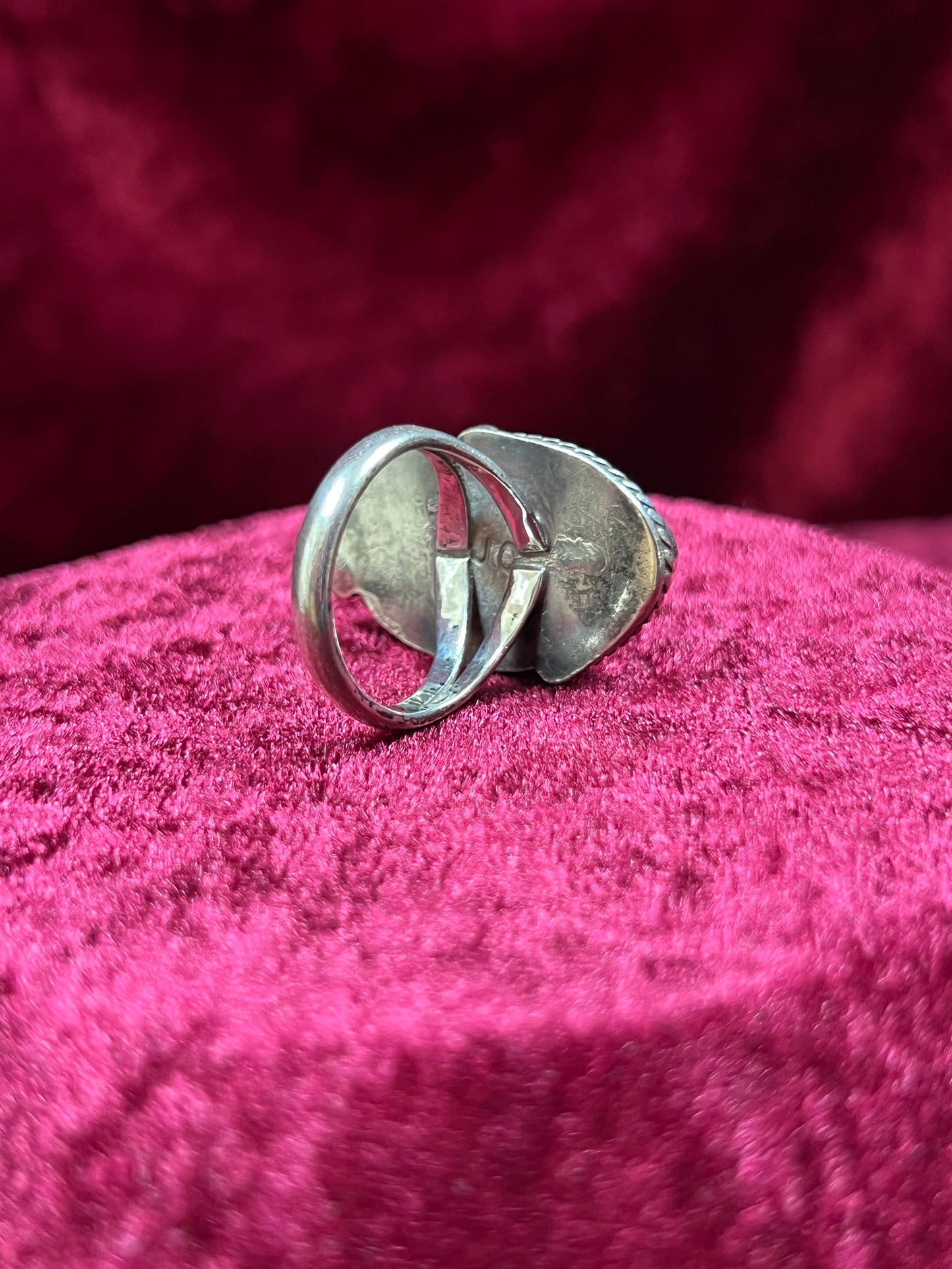 Vintage Jewelry - Chunky Ring - Sterling Silver - Natural Turquoise - J.C. - 8.25
