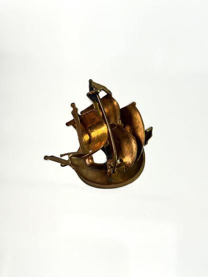 Vintage Jewelry - Brooch - Gold Tone - 3D Spanish Galleon Ship - Toledoware