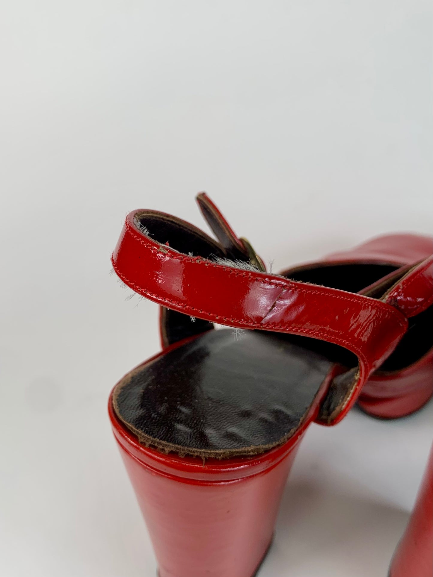 Vintage Shoes - Patent Leather Peep Toe Platform Heels - Cherry Red - 7 1/2