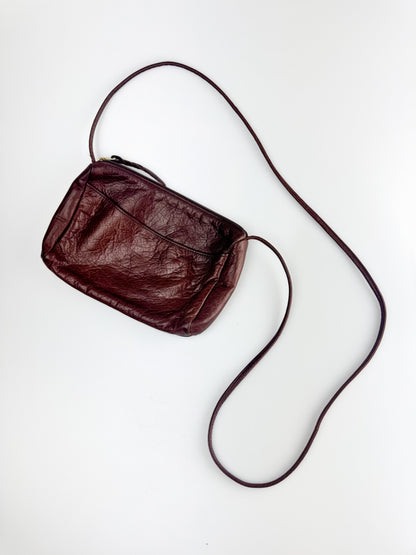 Vintage Purse - Brown Leather Crossbody Bag - Zippered Top