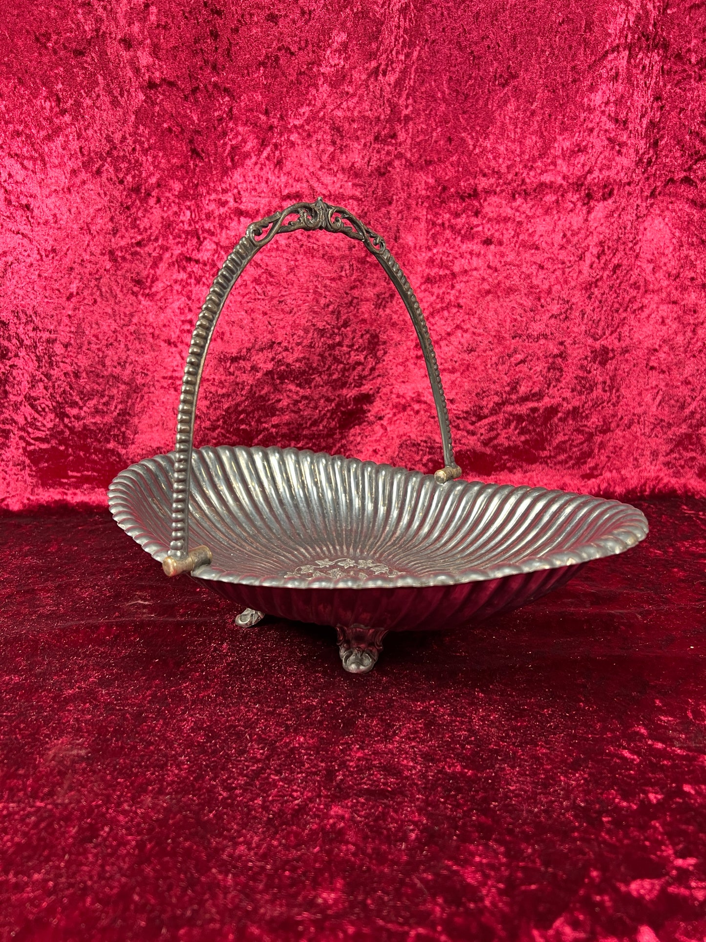 Vintage Home Decor - Silver Plate Basket Fruit Bowl - Antique Patina - Footed