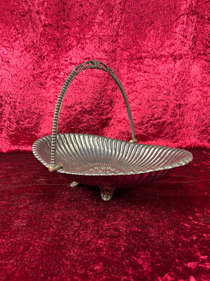Vintage Home Decor - Silver Plate Basket Fruit Bowl - Antique Patina - Footed
