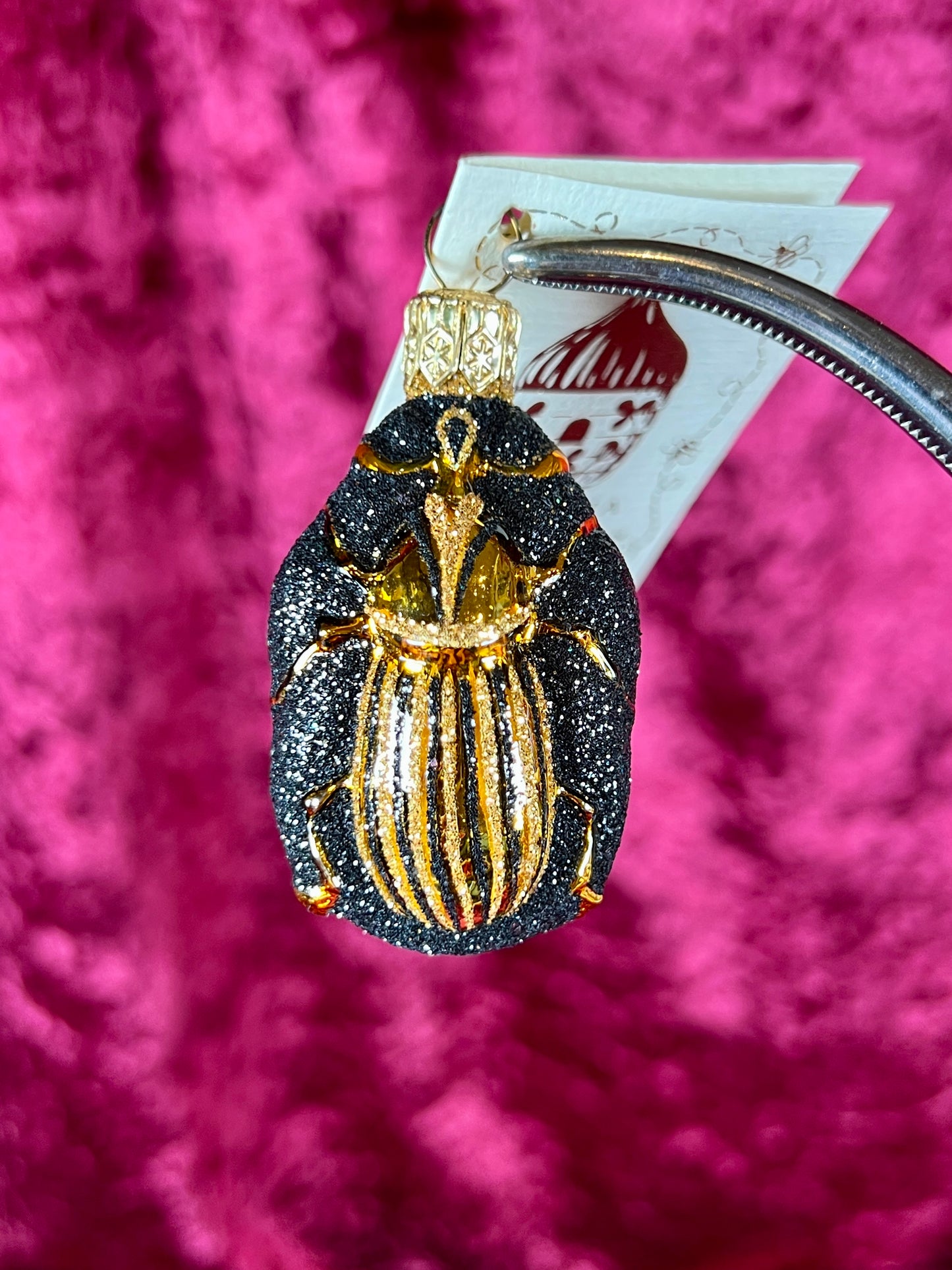 Vintage Christmas - Handblown Glass Ornament - Cleopatra's Scarab - Black and Gold - Patricia Breen