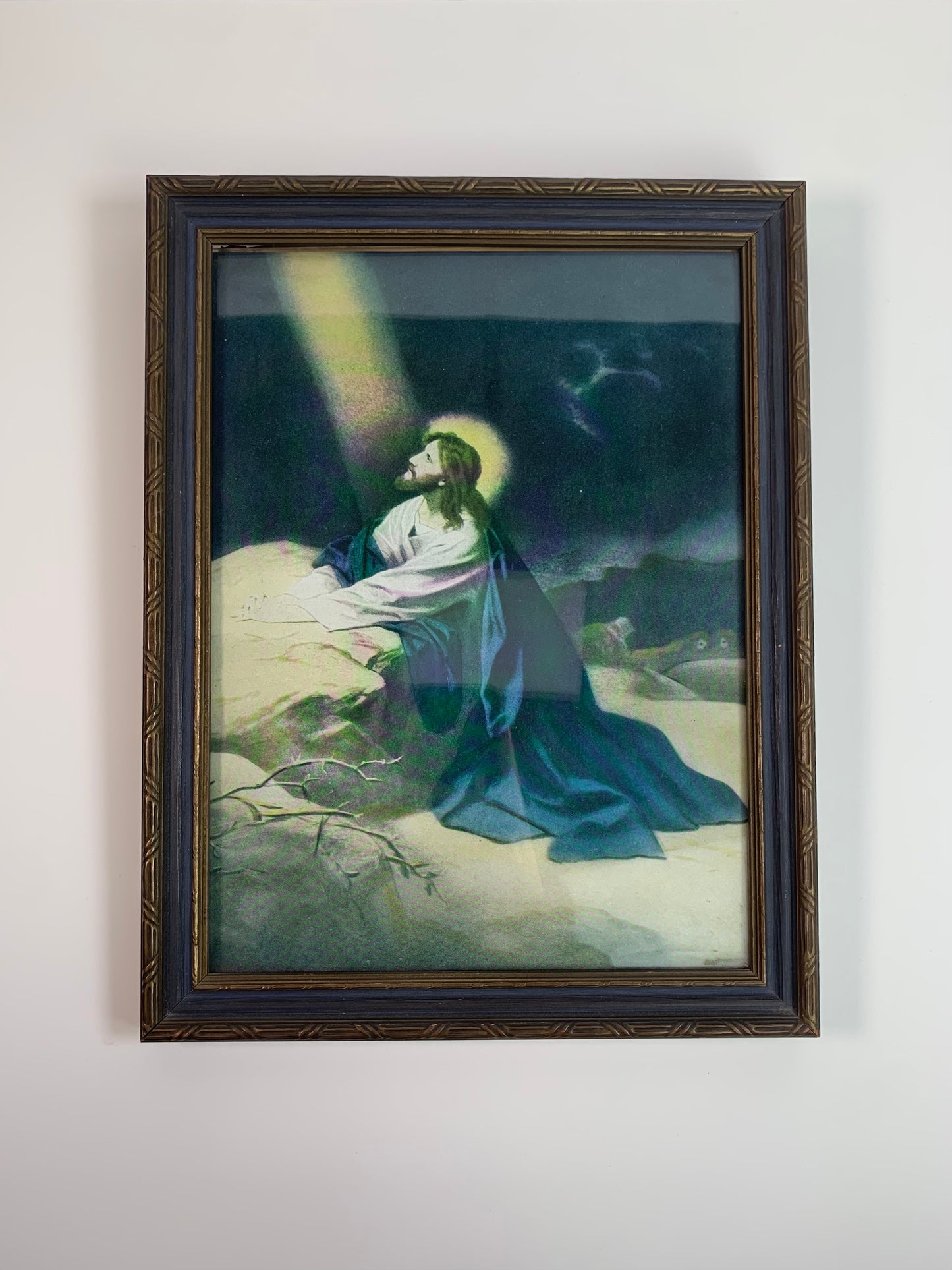 Vintage Religious Framed Wall Art - Jesus Praying in The Garden of Gethsemane