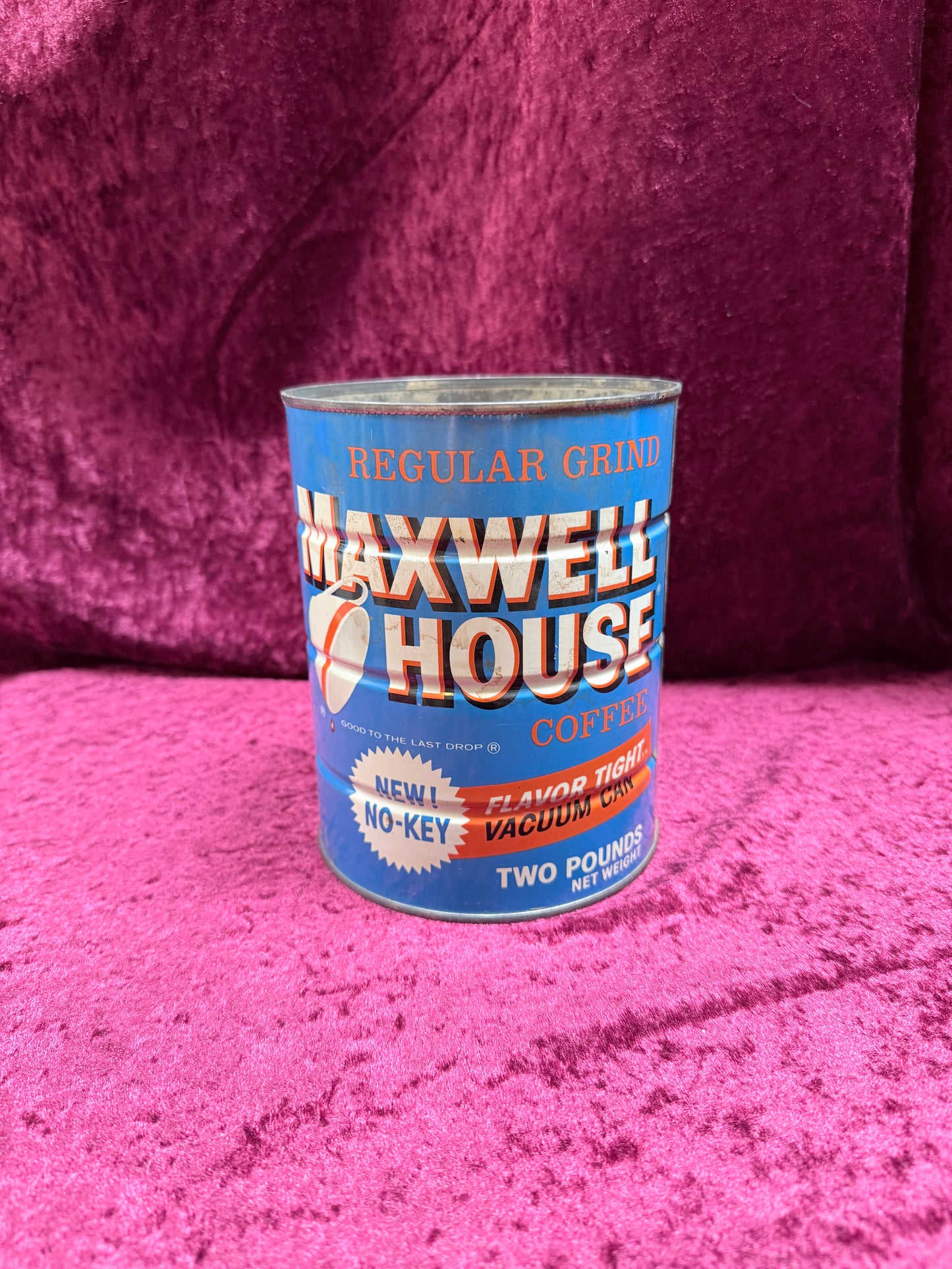 Vintage Maxwell House Metal Coffee Can - Blue No-Key Vacuum Tin - 2 LB