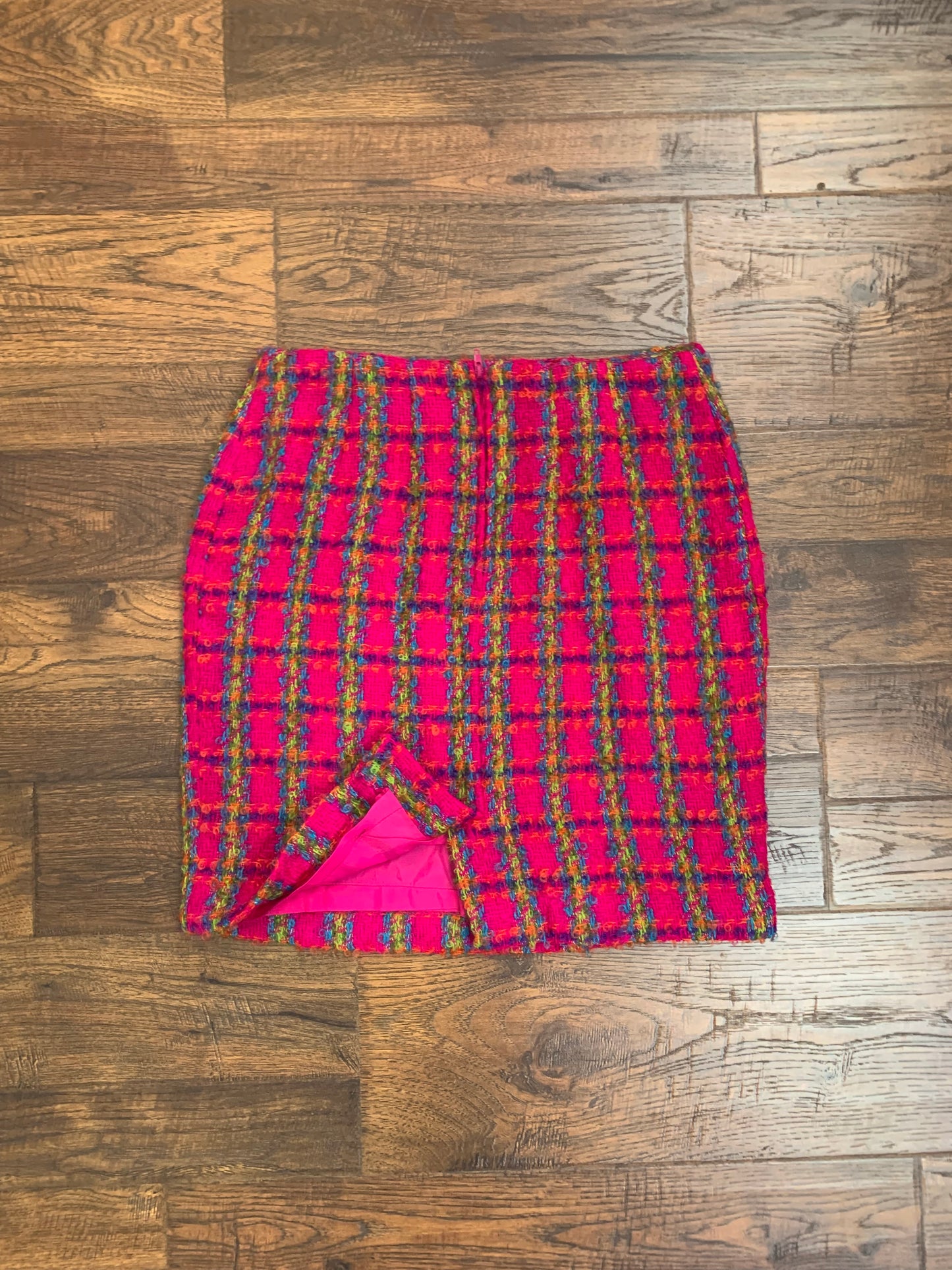 Vintage Saks Fifth Avenue Wool & Mohair Skirt - Hot Pink Plaid - Medium - Made In U.S.A