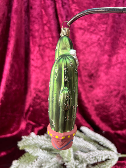 Vintage Christmas - Handblown Glass Ornament - Potted Flowering Cactus - Germany