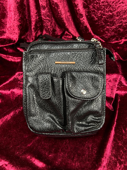 Vintage Faux Leather Crossbody Bag - Black Utility Pocket Shoulder Purse - Jaclyn Smith