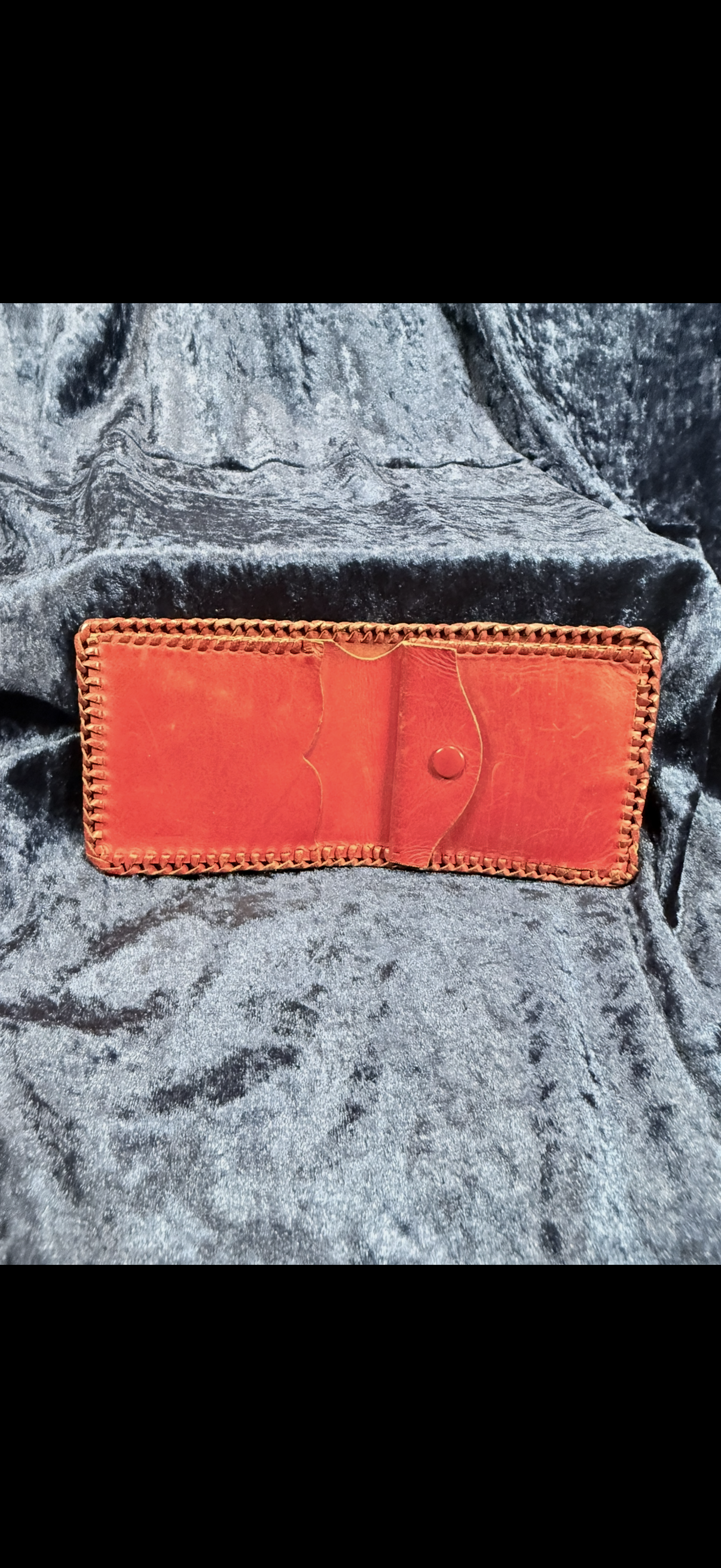 Vintage Red Leather Wallet - Hand-Tooled Floral Design with Braided Edges