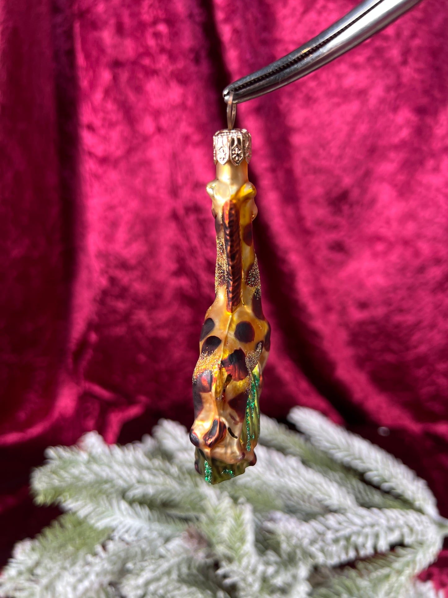 Vintage Christmas - Handblown Glass Ornament - Giraffe In The Grass