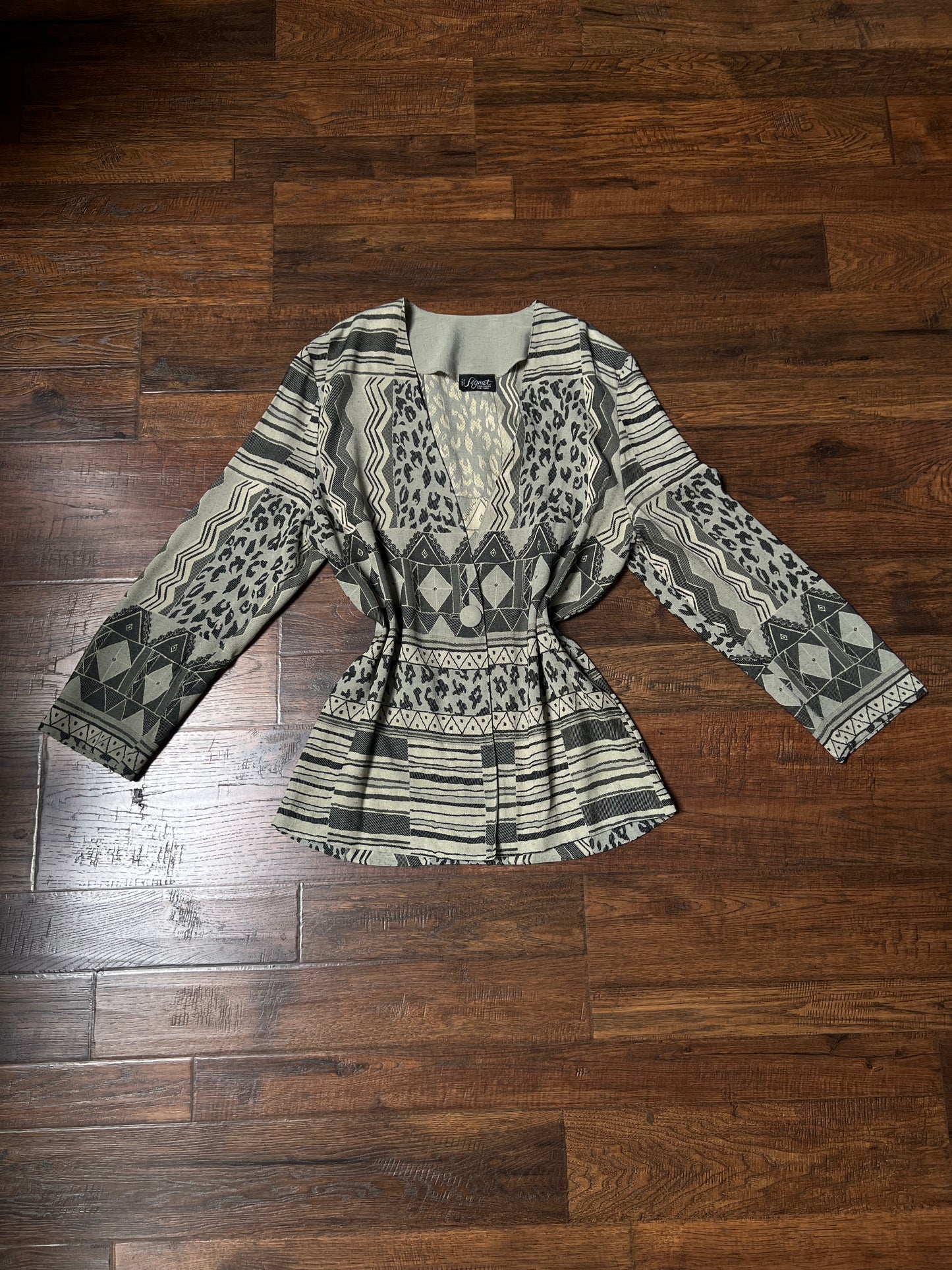 Vintage Signet Acetate Rayon Lightweight Jacket – Geometric Animal Print – Medium