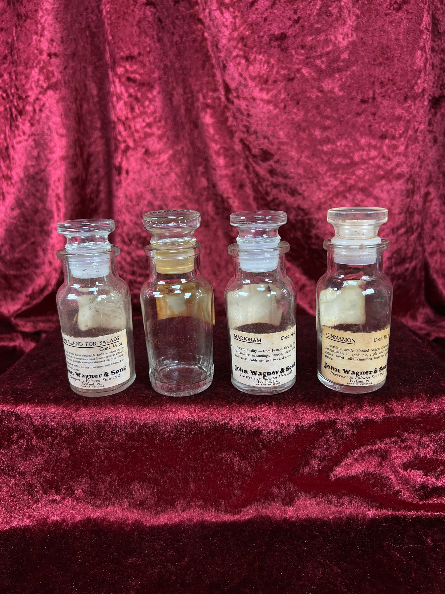 Vintage Glass Apothecary Style Spice Jar Set with Original Labels - Kitchen Collection Set
