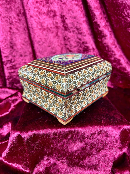 Vintage Vanity - Jewelry Box - Persian Khatam Blue Bird