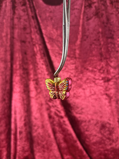 Vintage Christmas - Handblown Glass Ornament - Hot Pink Butterfly - 1.75"