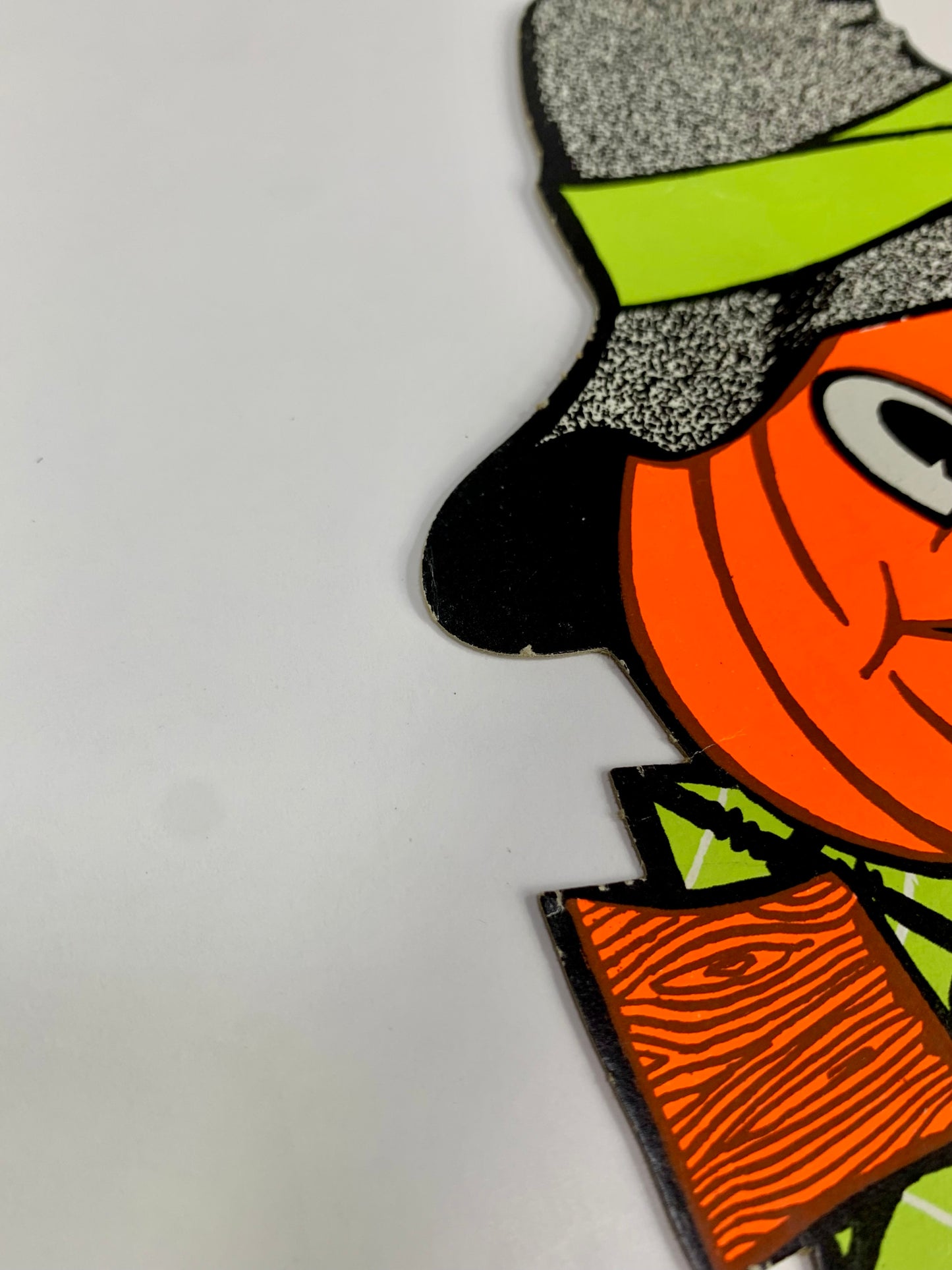 Vintage Halloween Die-Cut - Fluorescent Jack-O-Lantern Scarecrow