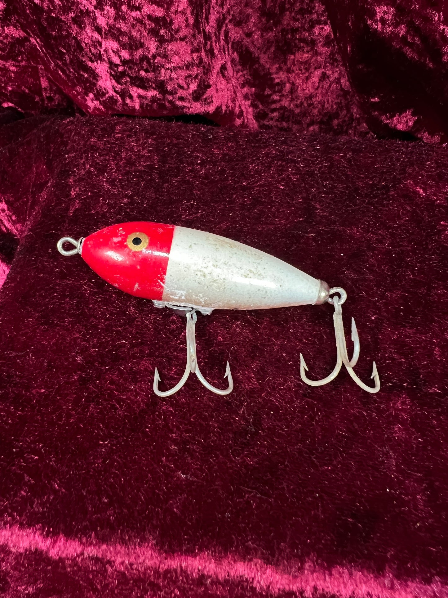 Vintage Heddon Plastic Fishing Lure - Baby Zara Red Head with Original Box