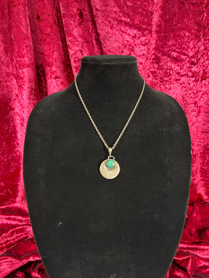 Vintage Jewelry - Necklace - 925 Silver Turquoise Saucer Pendant - 18”