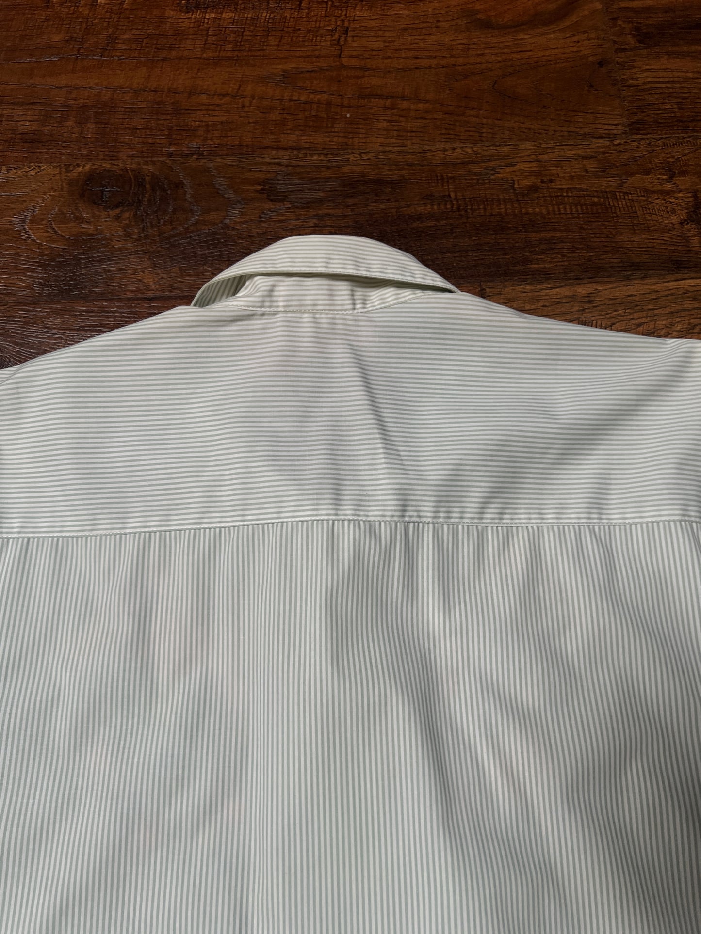 Vintage Koret Francisca Cotton Blend Blouse – Green Pinstripe Floral Embroidery – Medium
