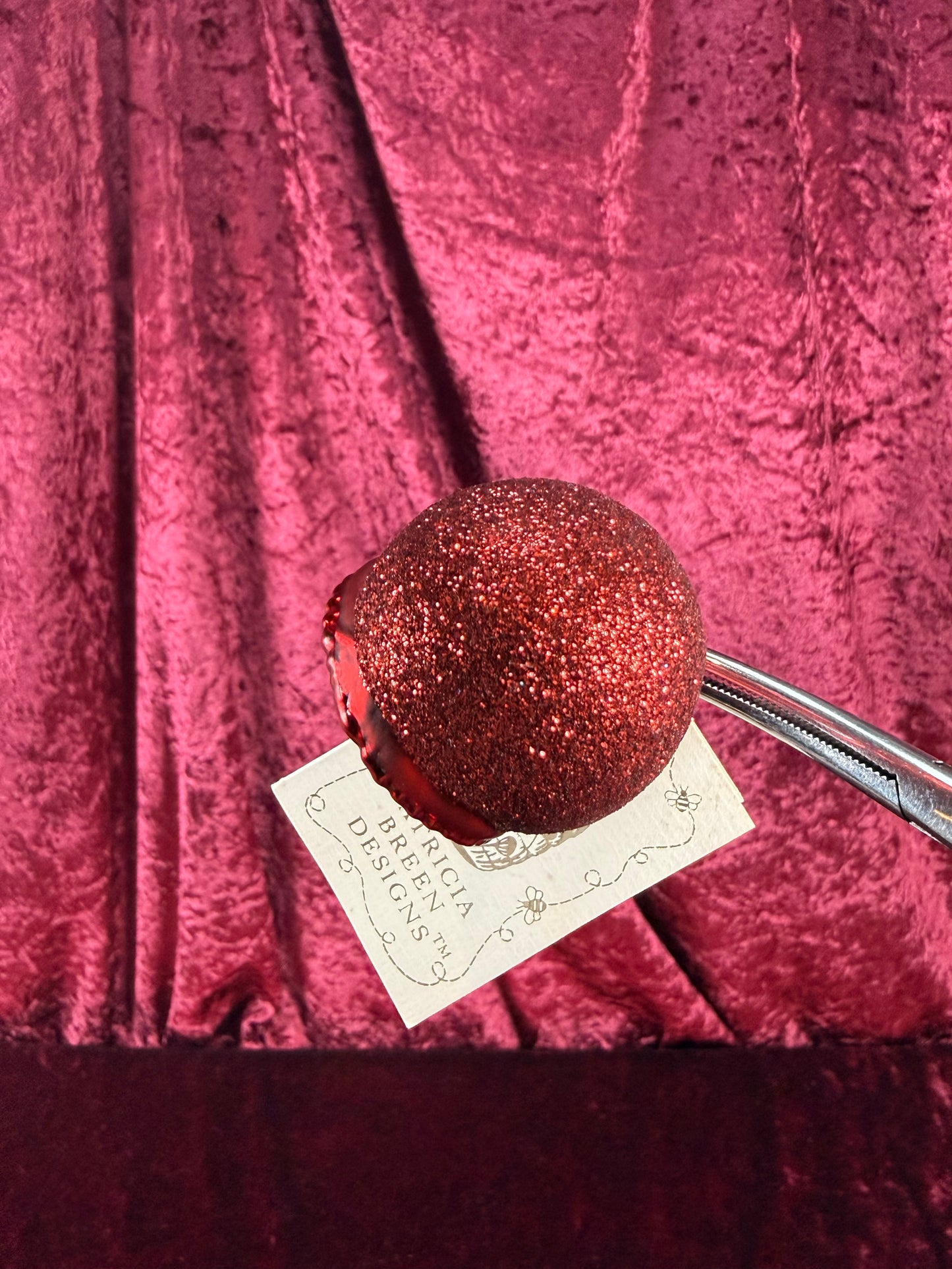 Vintage Christmas - Handblown Glass Ornament - Red Chameleon On Glitter Orb - Patricia Breen - Poland