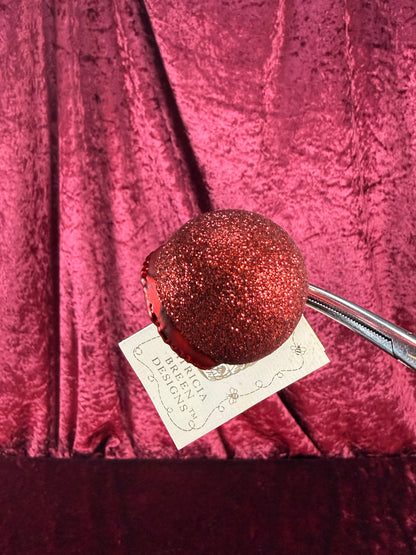 Vintage Christmas - Handblown Glass Ornament - Red Chameleon On Glitter Orb - Patricia Breen - Poland