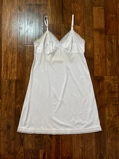 Vintage White Nylon Above The Knee Slip Dress - Lace Trim - Gilligan O'Malley