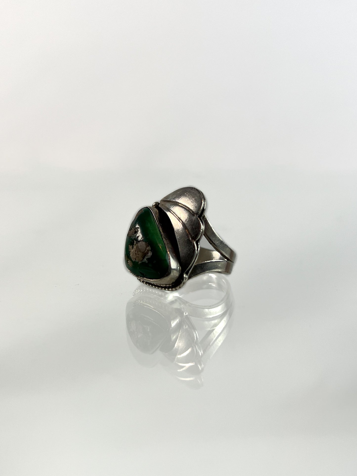 Vintage Jewelry - Silver Ring - Green Stone with Crystals - Size 6.25