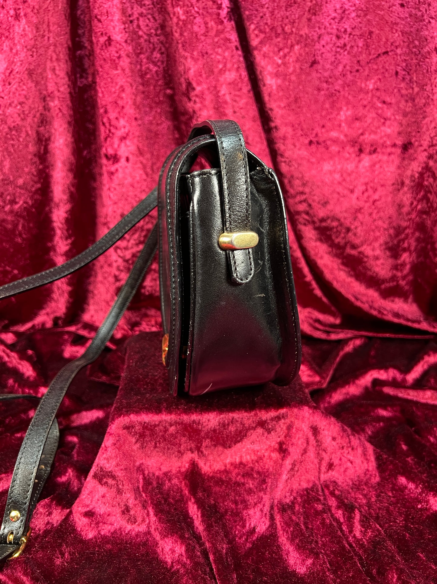 Vintage Black Leather Crossbody Bag - Bally Italy Saddle Purse