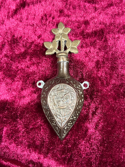 Vintage Vanity - Pocket Perfume Bottle with Screw Top Stopper - Brass - Ornate Floral Filigree