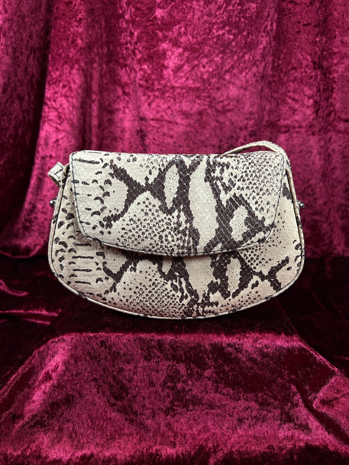 Vintage Susan Gail Snakeskin Crossbody Bag - Cream Brown Mini Saddle Purse