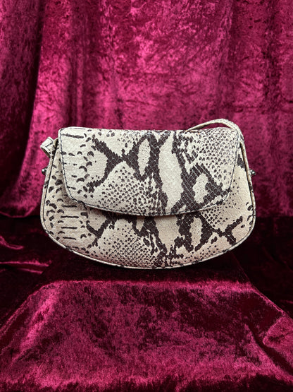 Vintage Susan Gail Snakeskin Crossbody Bag - Cream Brown Mini Saddle Purse