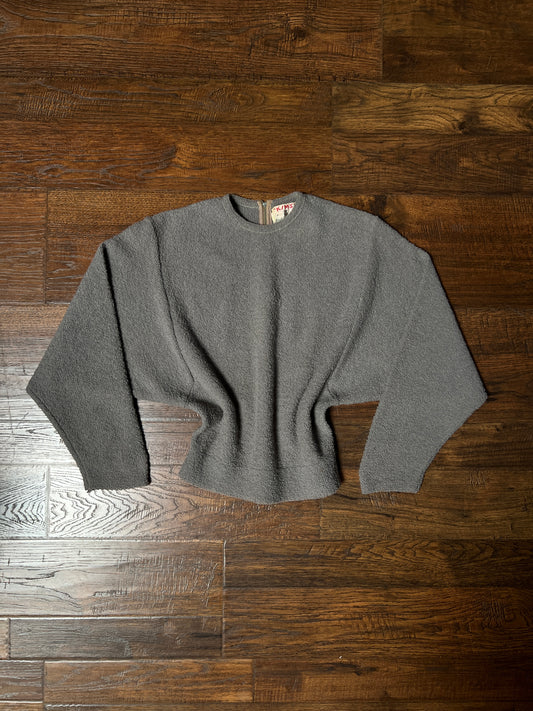 Vintage KIMS by Kimberly Knitwear Virgin Wool Sweater — Grey Bouclé Cropped Knit - Small